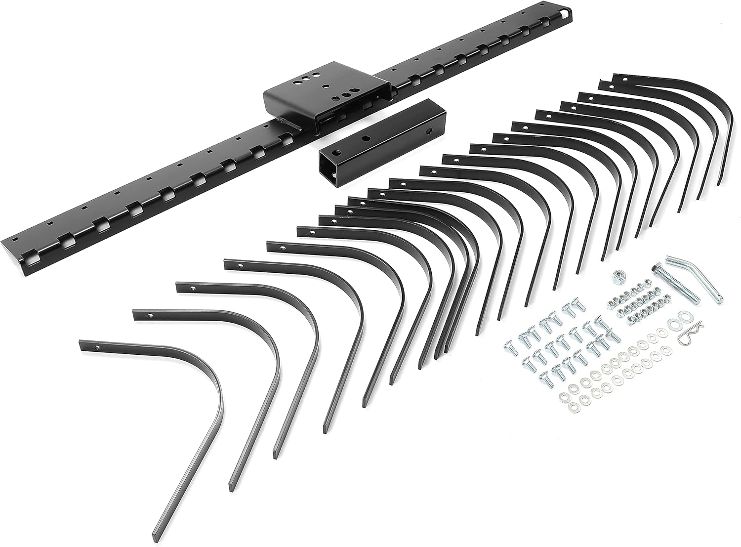 ECOTRIC 60" Landscape Rake, 3 Point Hitch System Fit for 2 Inch Receiver,Adjustable Lawn Dethatcher Rake Attaches to 48" or 60" for Grass, Leaves, Debris, Leveling Dirt and Gravel