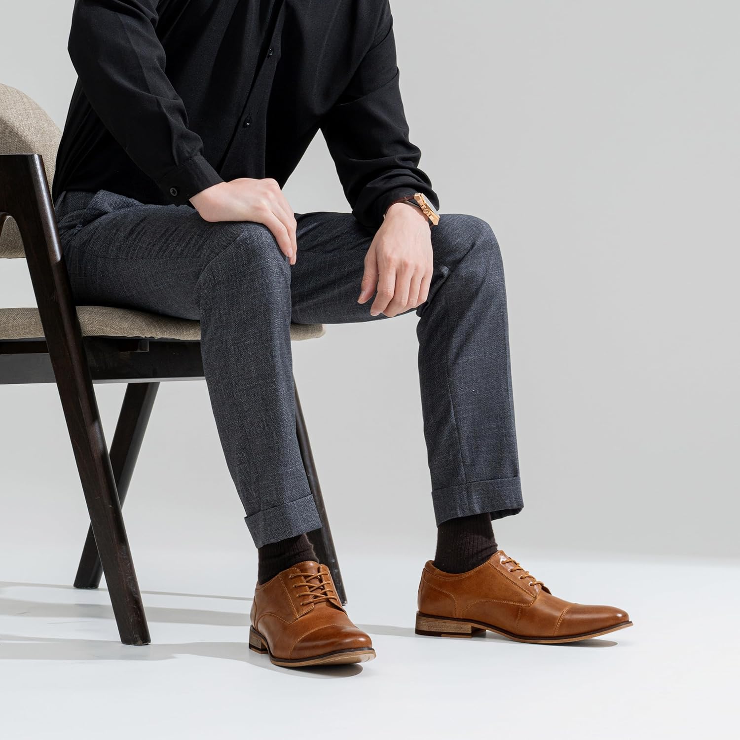 Jousen Men's Dress Shoes Leather Classic Formal Mens Oxfords Retro Derby Oxford - Image 3