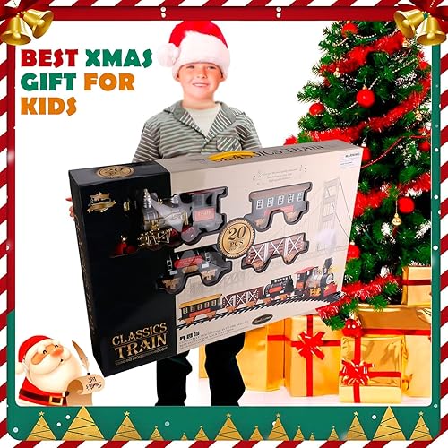 Miniatura 6 de Roxie Juego de tren navideño para niños y adultos con humo, luces y sonidos, kits de tren de Navidad con motor de locomotora de vapor, coche de