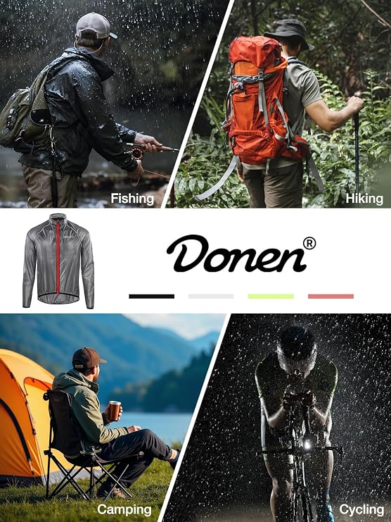 Men's Rain Jacket Packable Waterproof Lightweight Rain Gear for Hiking Cycling
