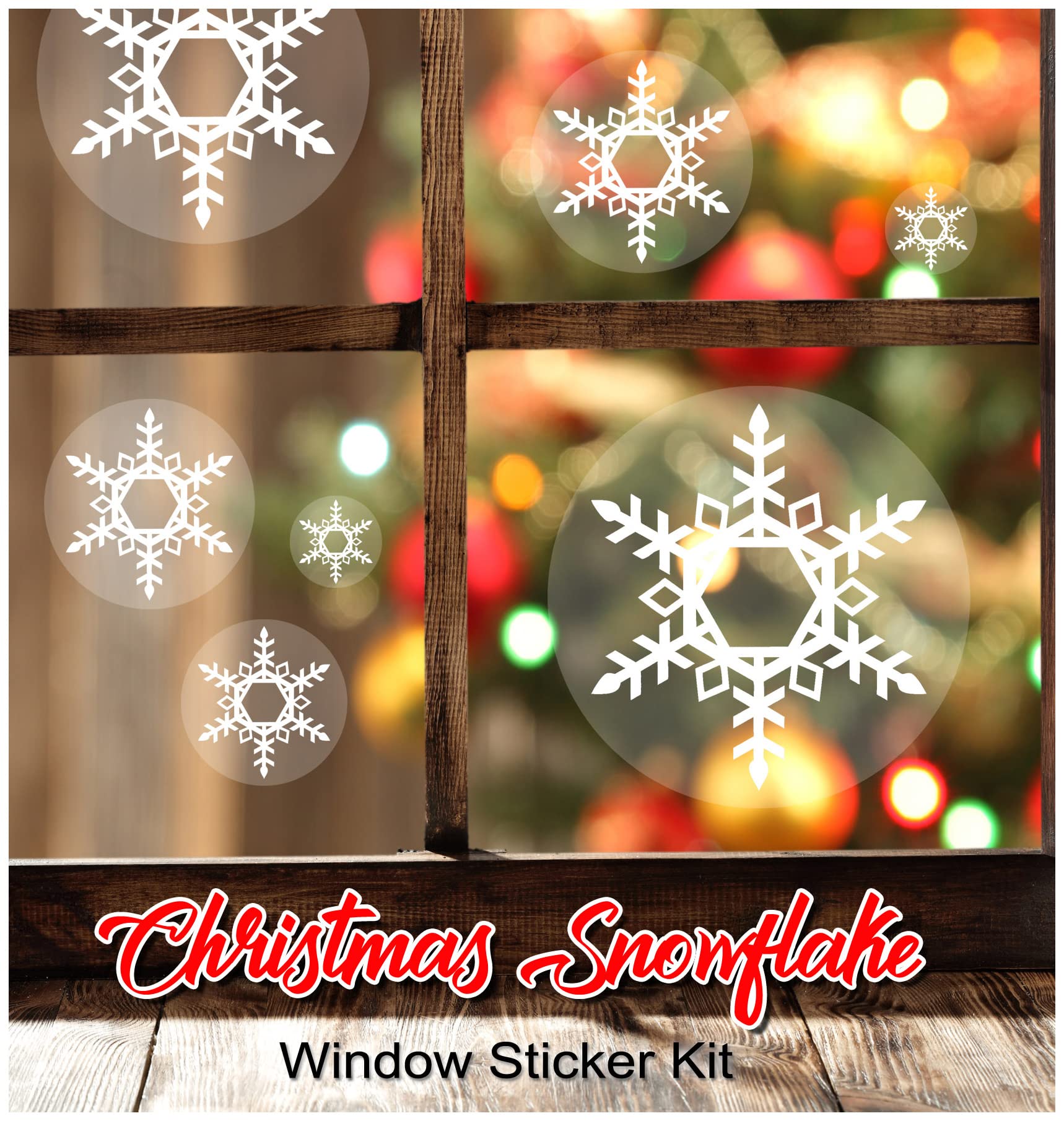 White Snowflake Christmas Window Stickers - Low Tack Clear Vinyl - Varied Sizes - Price per Pack of 56 Stickers (P/NO. 7828708) - Image 2
