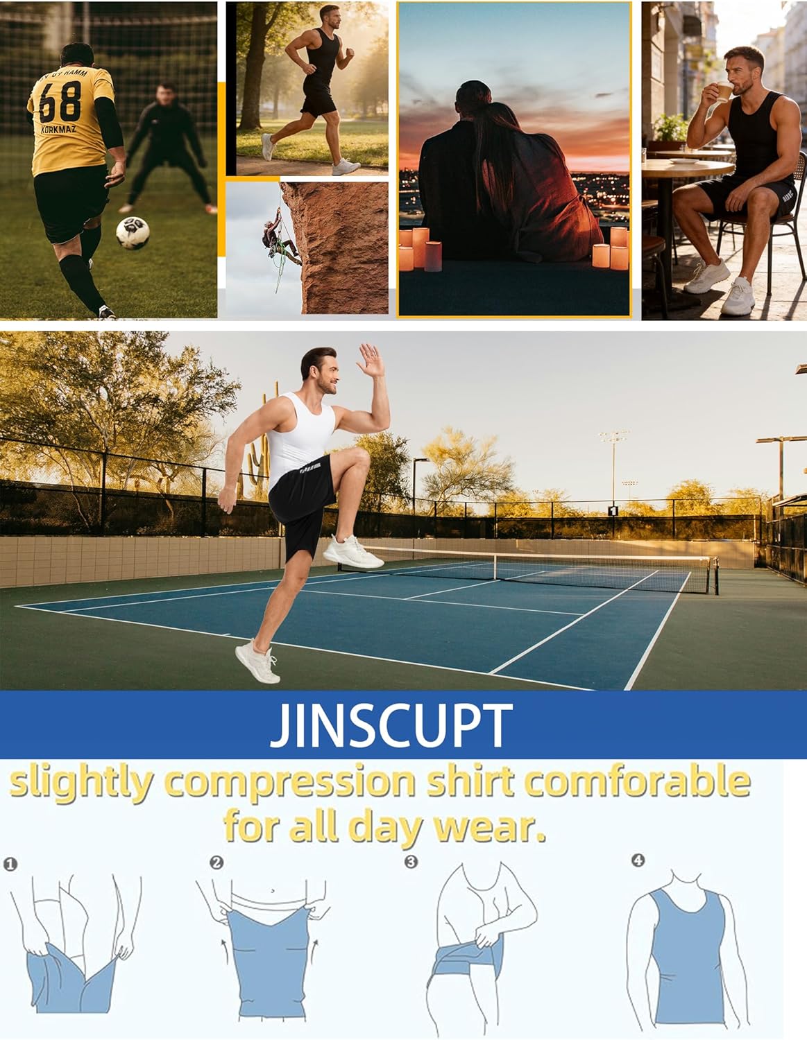 2 Pack Compression Shirt Tummy Control Undershirts Vest Workout Shapewear Sleeveless Posture Corrector for Men - Image 6