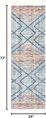 Vista 51 de Unique Loom Aramis Collection - Alfombra Kavi (2 pies x 6 pies 1 pulgada, marfil/azul)