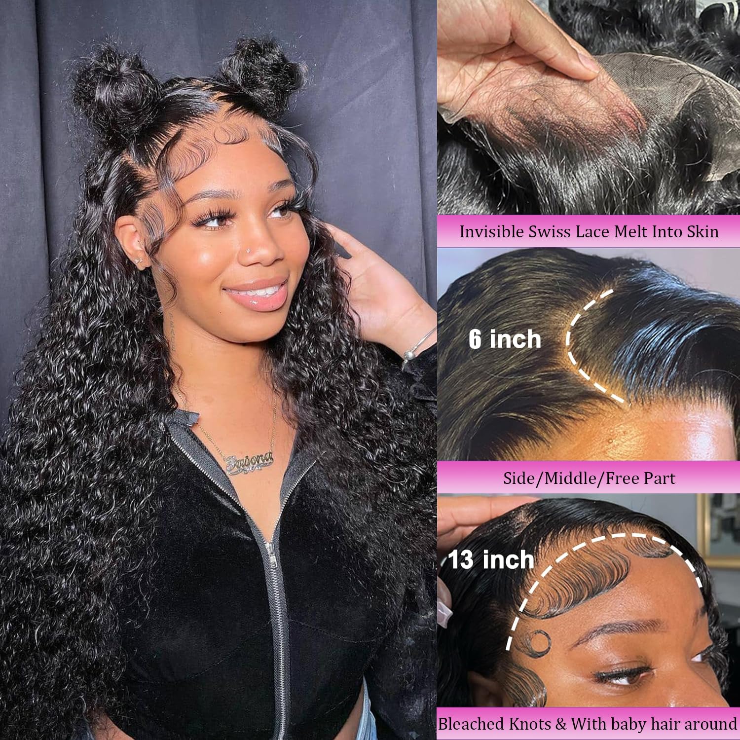 13x6 HD Transparent Lace Front Wigs Human Hair 200 Density Curly Lace Front Wigs Deep Wave Wigs for Women Wet and Wavy Human Hair Wig Pre Plucked with Baby Hair Natural Color 22Inch