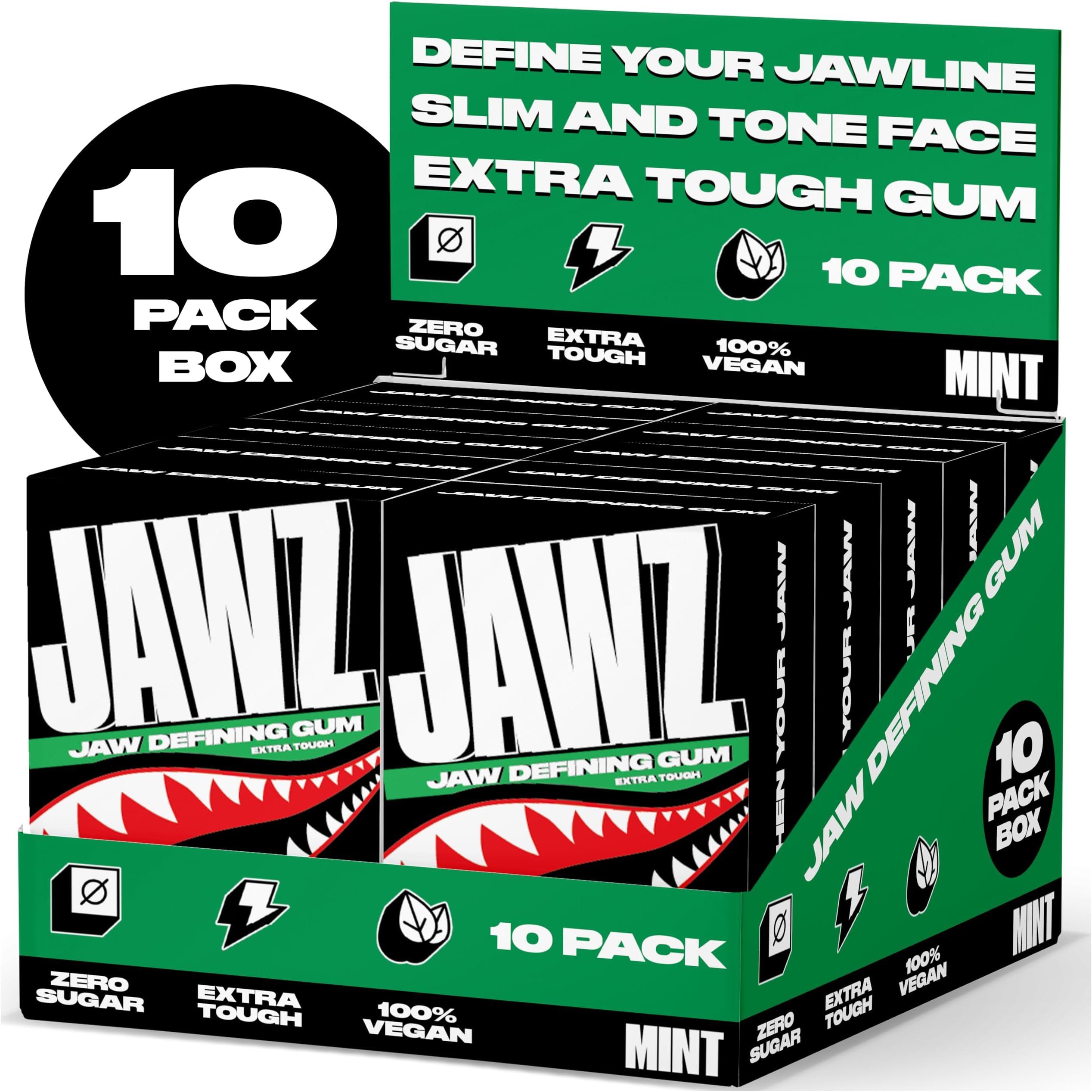 Jaw Defining Chewing Gum - Hard Jawline Fitness Exerciser Gum to Help Shapen Jaw and Reduce Double Chin - 10 Pack Box (Mint)