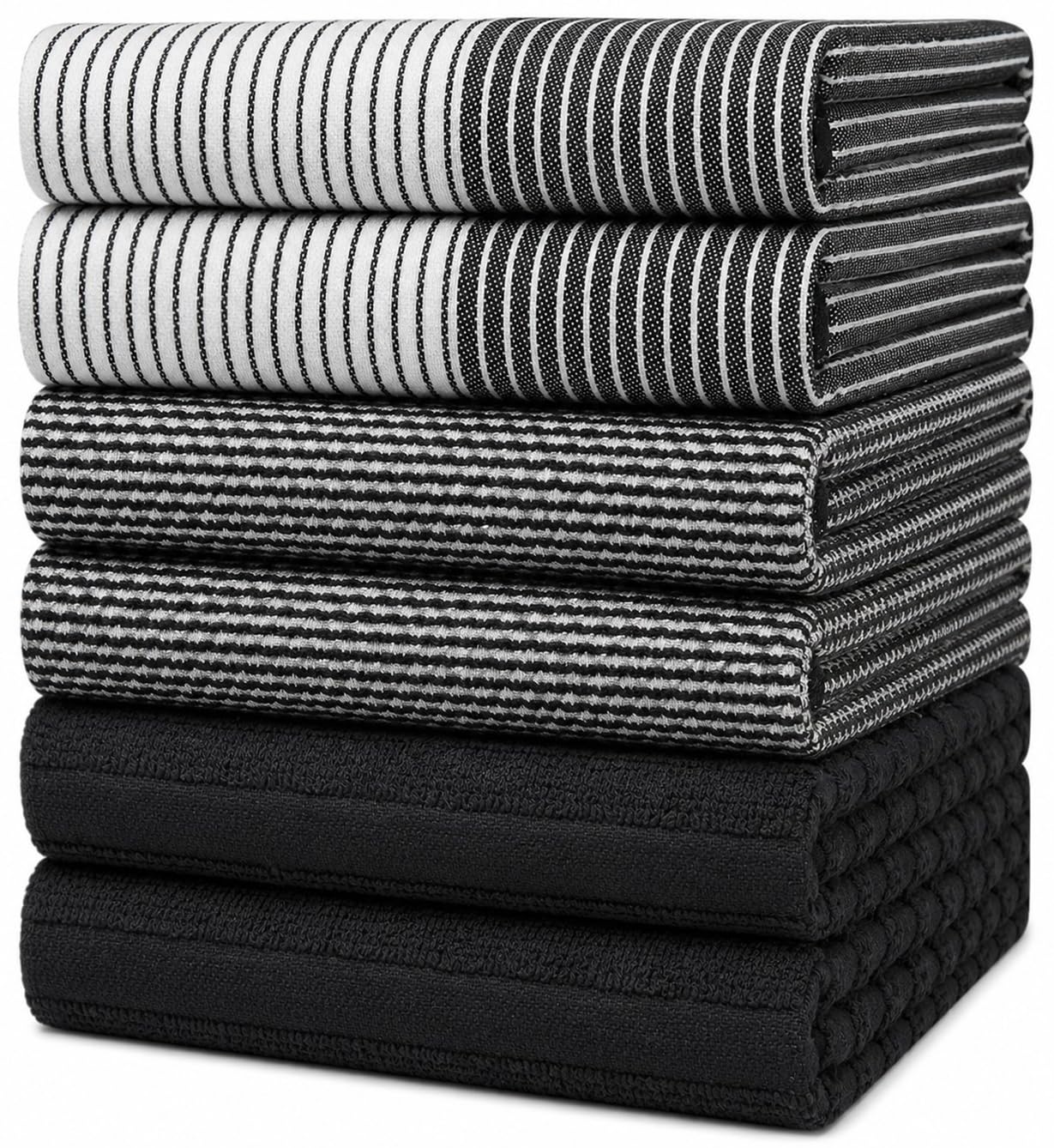 Premium Kitchen Towels 6 Pack 100% Cotton, 20"x28" Dish Towels - Black