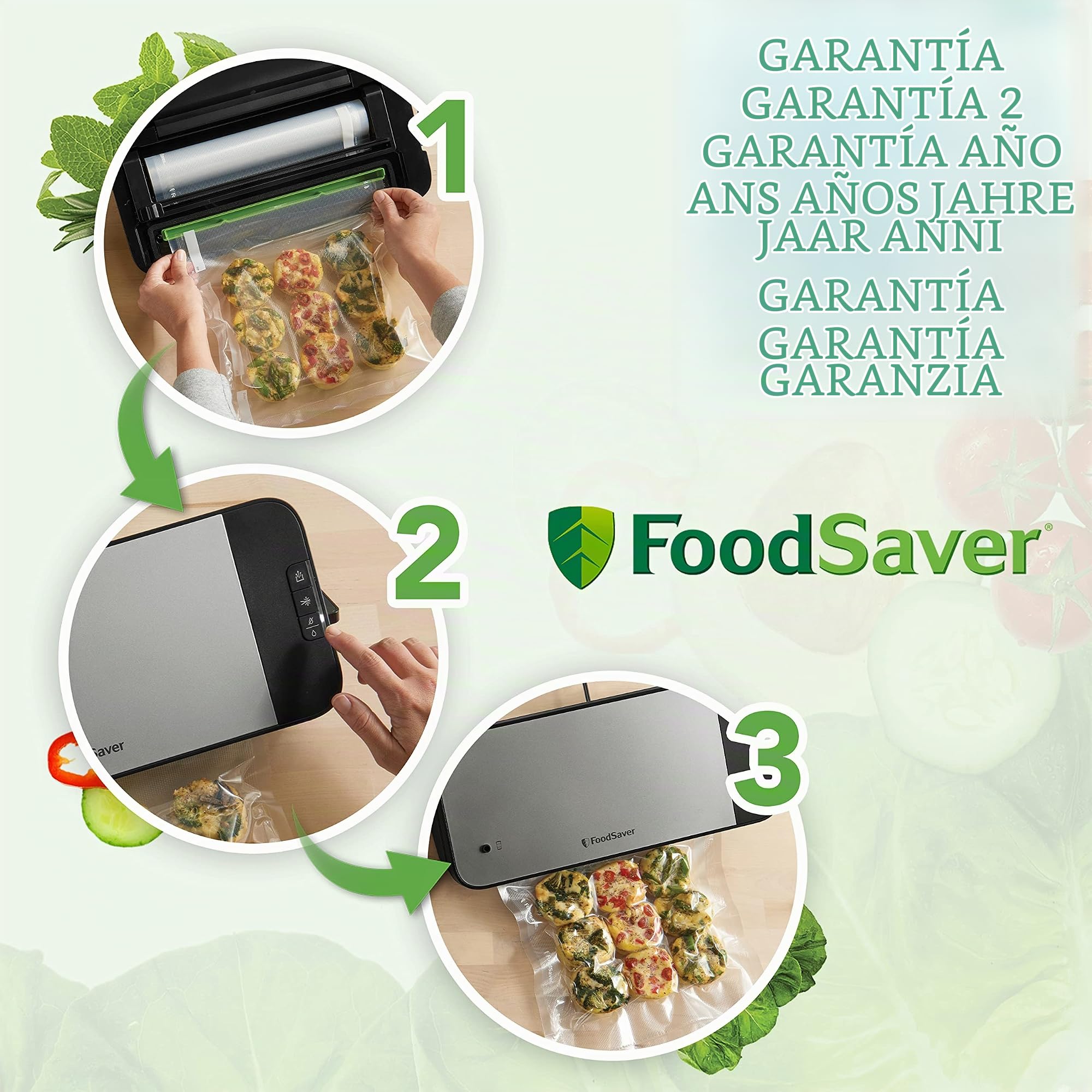 FoodSaver envasadora al vacío de alimentos con sellador manual y tubo | 1 rollo, 5 bolsas con cierre al vacío y 5 bolsas con cremallera | Color plata con detalles negros [VS2190X]