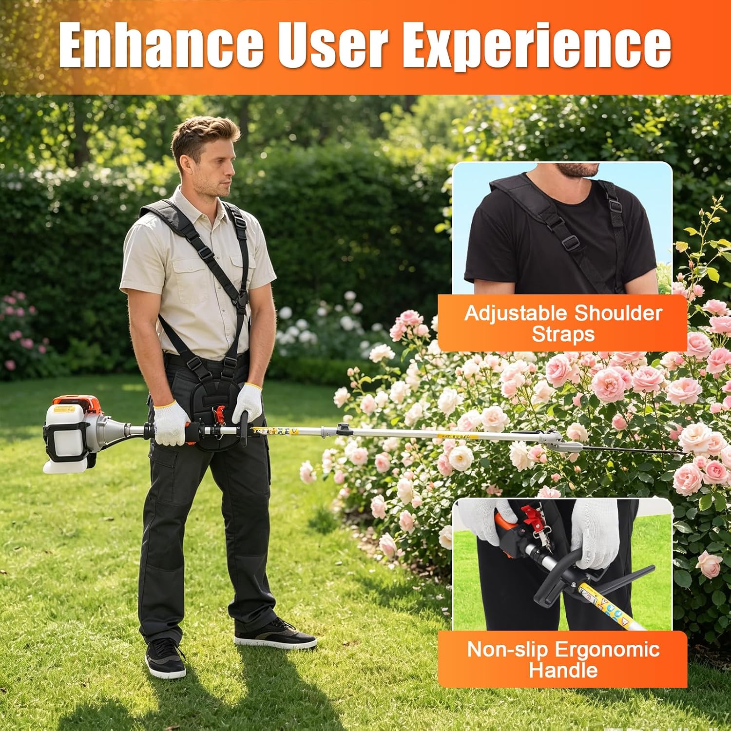 5 in 1 Multi Functional Trimming Tools, 52CC 2-Stroke Gas Powered Weed Eater Wacker/Hedge Trimmer/Brush Cutter with 270° Rotating Head, 8500RPM Professional Landscaping Kit for Yard, Farm, Garden