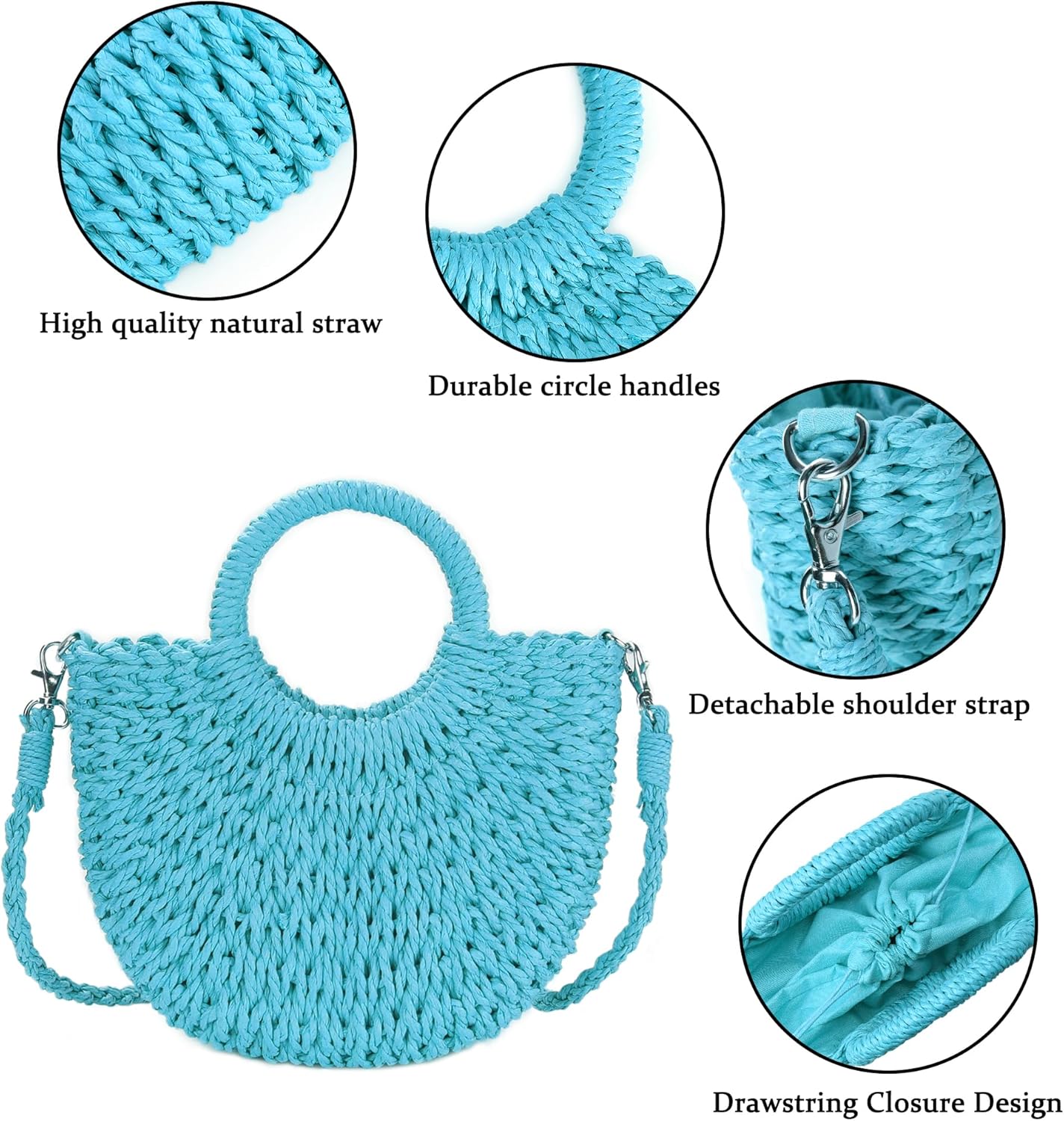 Womens Straw Beach Bag Woven Crossbody Shoulder Bags Top Handle Satchel Handbag Purse for Summer - Image 4