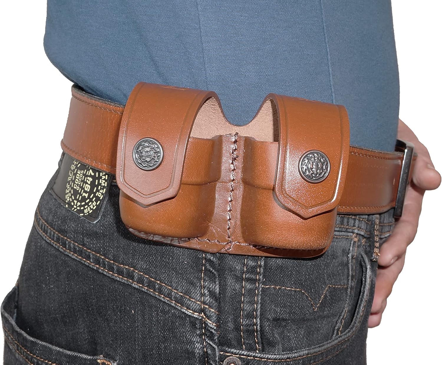 357 Magnum Holster, 2 Slot Pancake OWB Leather Gun Holster Thumb Break Handmade!