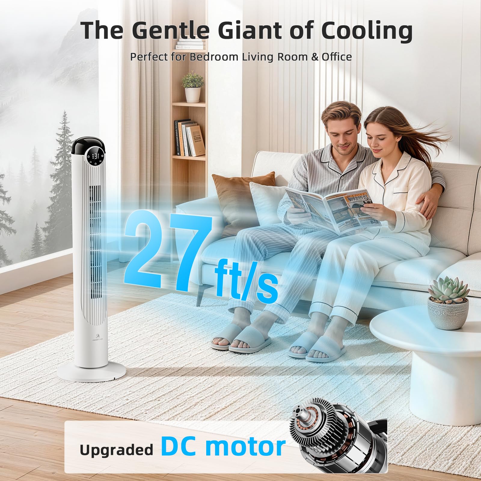 Antarctic Star Ventilatore a torre, 106,7 cm, oscillante, senza pale, con telecomando, 6 velocità e 4 modalità, display LED, timer da 9 ore, silenzioso