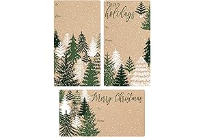 Evergreen Christmas Self-Adhesive Gift Tags: 75 Holiday Labels on Kraft