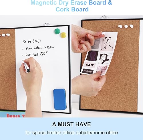 Miniatura 4 de ARCOBIS Tablero de corcho blanco Combo, tablero de anuncios pequeño de 12 x 16 pulgadas para pared, corcho magnético de borrado en seco de doble