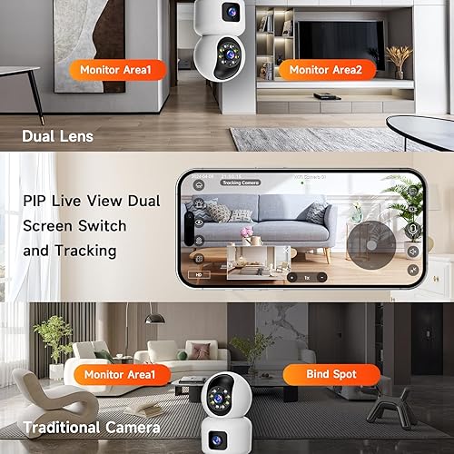 Miniatura 3 de Hawkray - Cámara de seguridad inteligente de doble lente de 360, cámara HD 2K, compatible con 2.4G5G, WiFi de doble banda, visión nocturna a color,