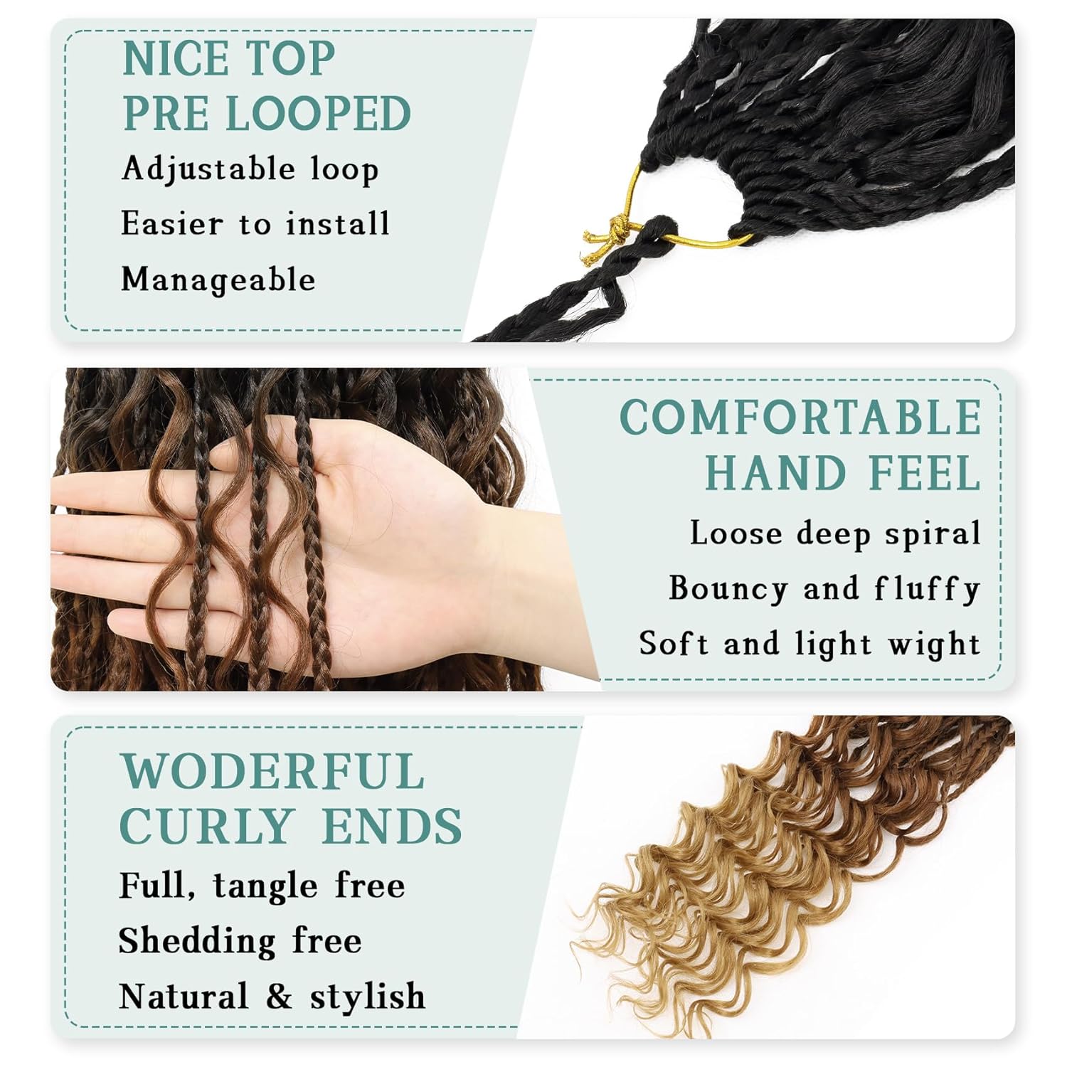 LIYATE Goddess Bohemian Crochet Box Braids - 14 Inch 7 Packs Boho Crochet Hair for Women Pre Looped Gypsy Braids Synthetic Braiding Hair Extensions,1B/30/27