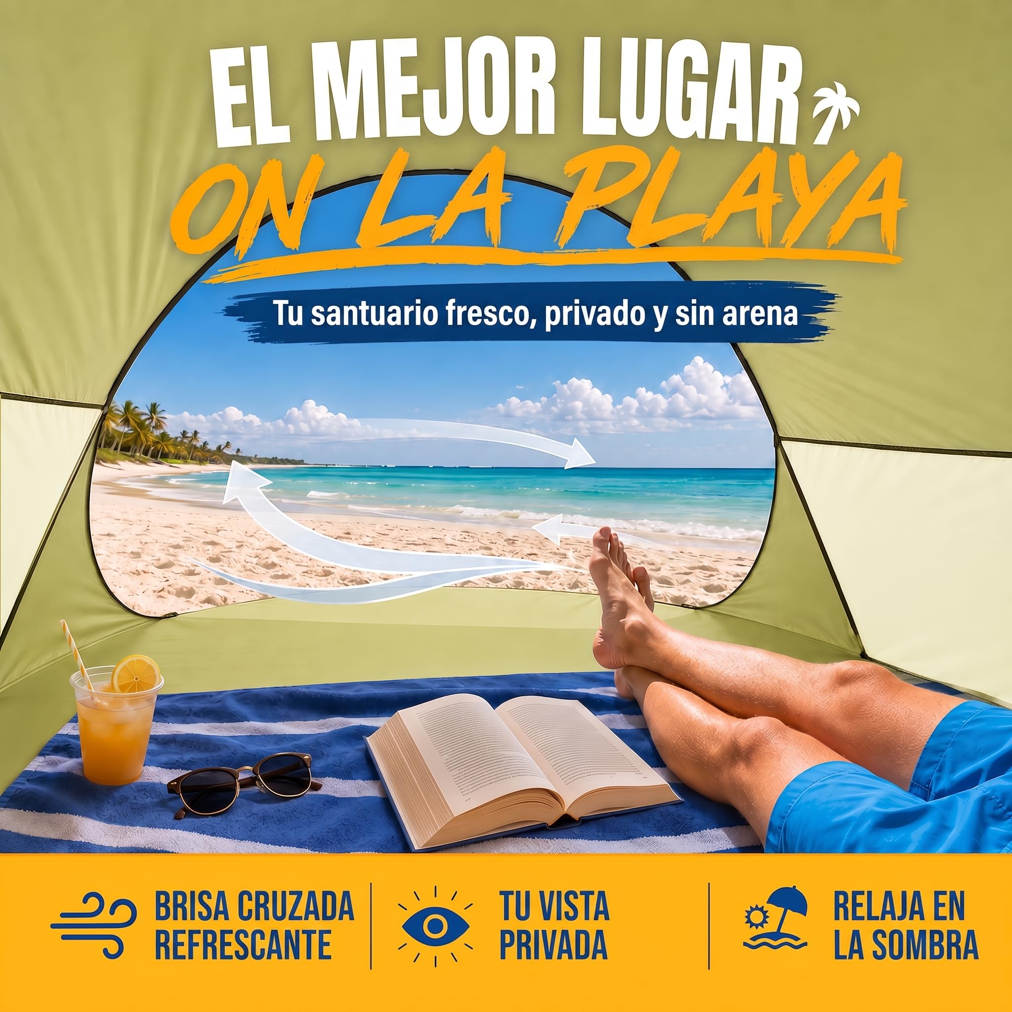 GOODS+GADGETS® Tienda Playa Pop-up 240x140 cm - Carpa de Playa | Montaje automático en segundos - protección solar SPF 30+ - postes de fibra de vidrio - solo 1,9 kg