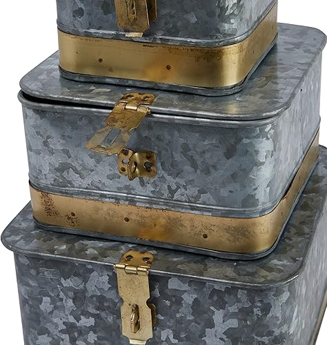 Miniatura 9 de Creative Co-Op Cajas decorativas de metal con tapas, plata y oro, juego de 3