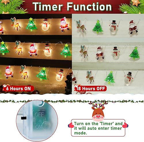 Miniatura 5 de Temporizador Guirnalda de luces de Navidad para decoración de árbol de muñeco de nieve, Papá Noel, funciona con pilas, guirnalda de luces de Navidad
