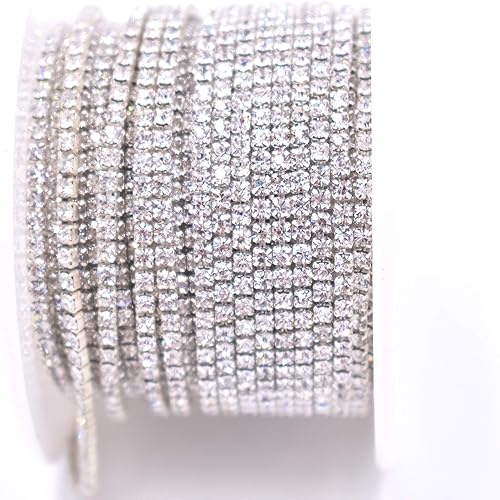 Cadena de cierre de diamantes de imitación con cuentas de cristal de 11 yardas para hacer joyas y manualidades (cuentas de 0.079 pulgadas plateadas)