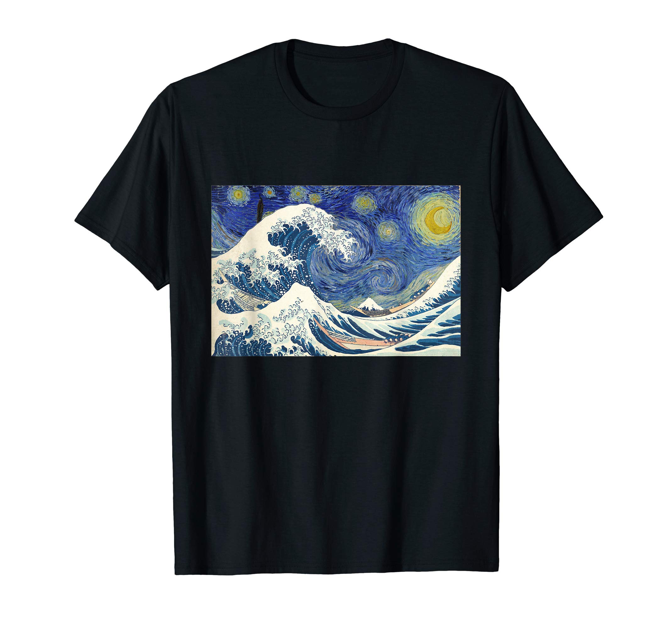 Great Paintings Poster Art DesignsGreat Wave off Kanagawa with Starry Nights van Gogh Art T-ShirtOEKO-TEX STANDARD 100