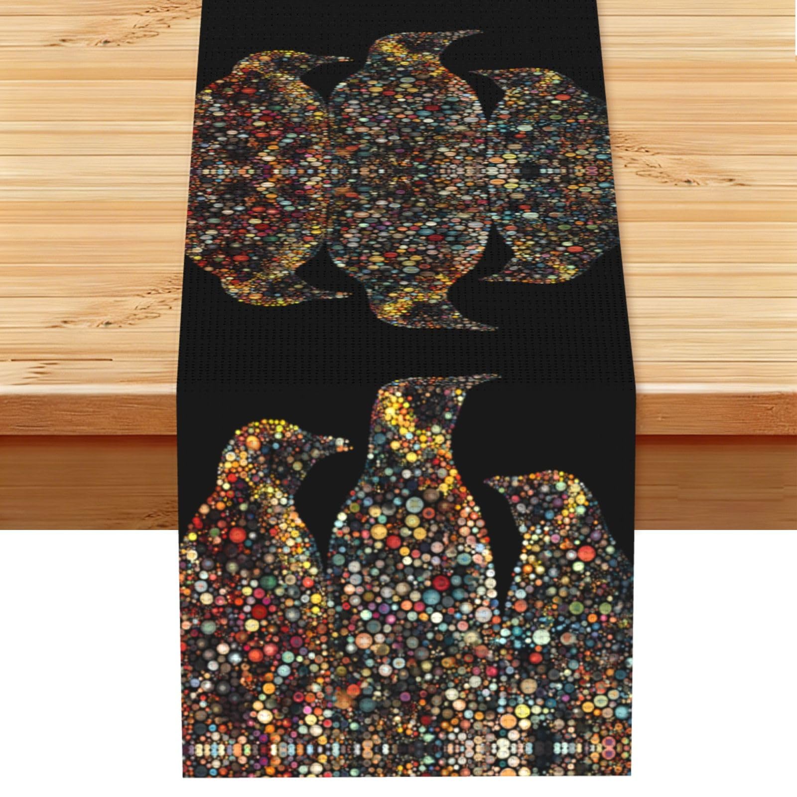 Colorful dot penguin Linen Feel Table Runner Wedding Party Home Decoration