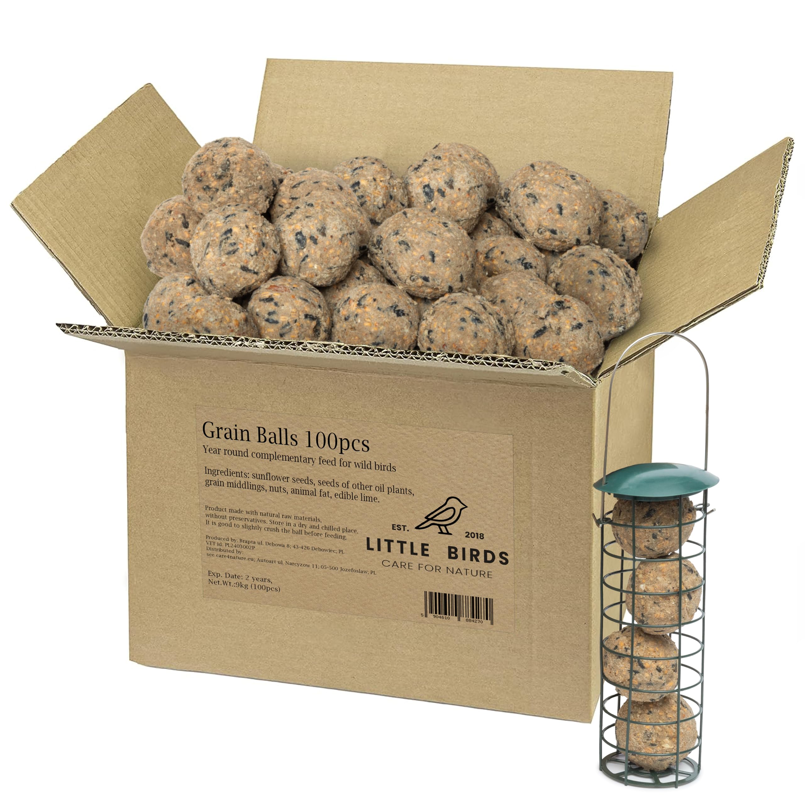 Bola de masa con soporte para albóndigas de carbonero, 100 unidades, 9 kg, sebo de vacuno sin conservantes, albóndigas para todo el año para los pájaros, valioso alimento para aves silvestres, 100%