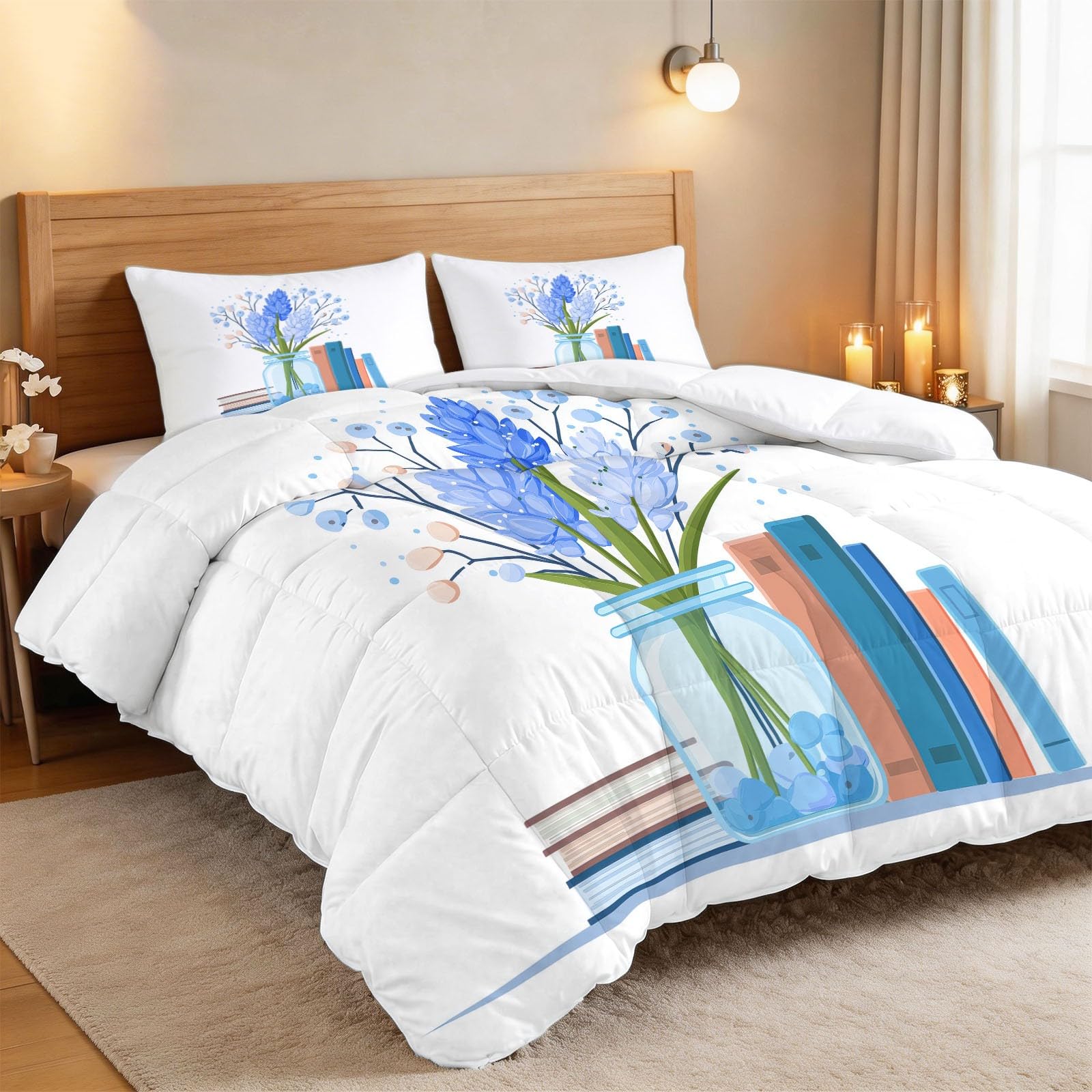 Pianta giacinti libreria, piumino senza copertura per studenti singoli, estivo, copriletti trapuntati in microfibra minimalista per camera da letto angolo di lettura trapunta traspirante morbido set