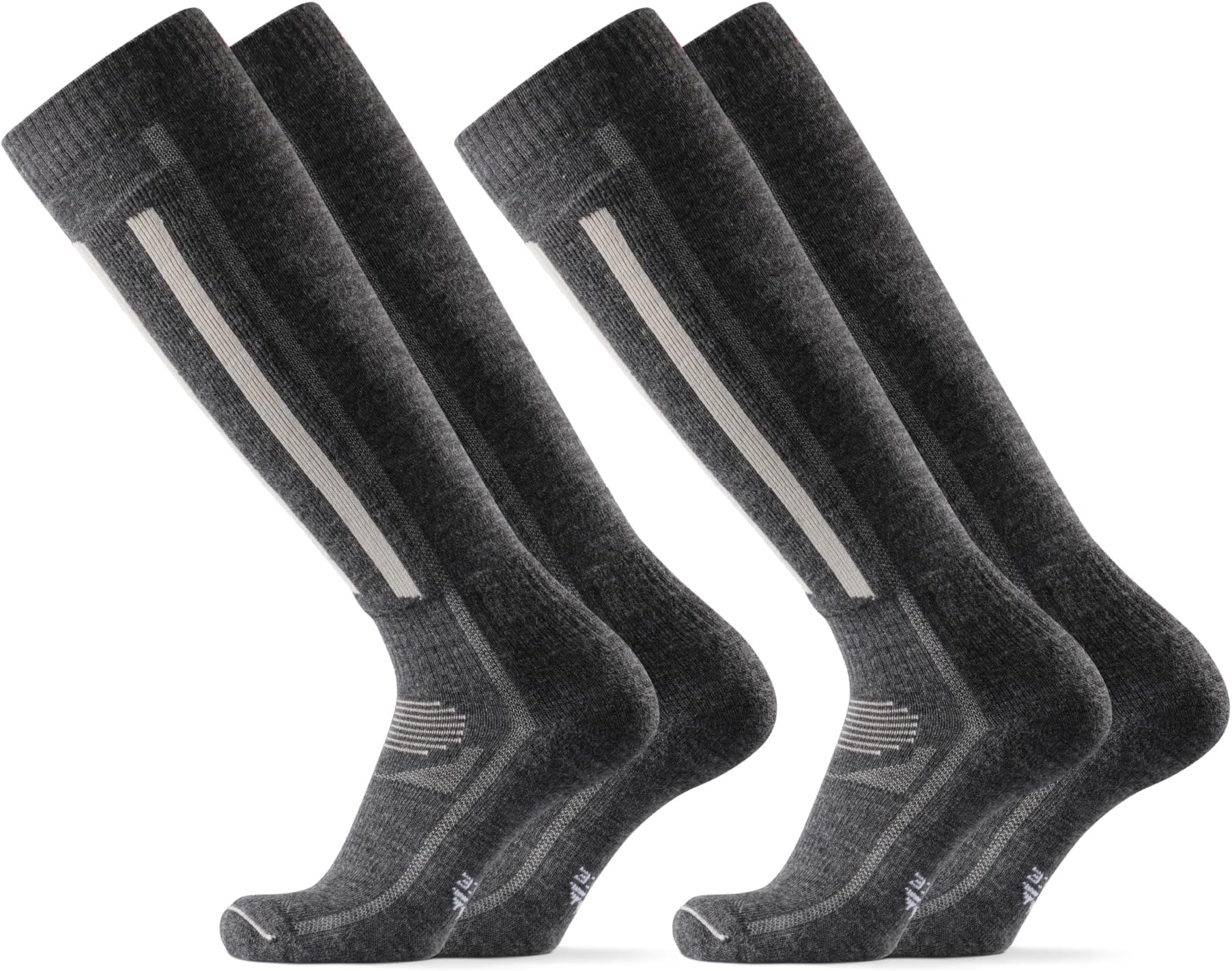 Merino Wool Ski Socks, with Shin Padding, Knee-high Thermal Winter Socks for Snowboarding, Skiing, Hiking, for Men & Women, Unisex, 2-Pack