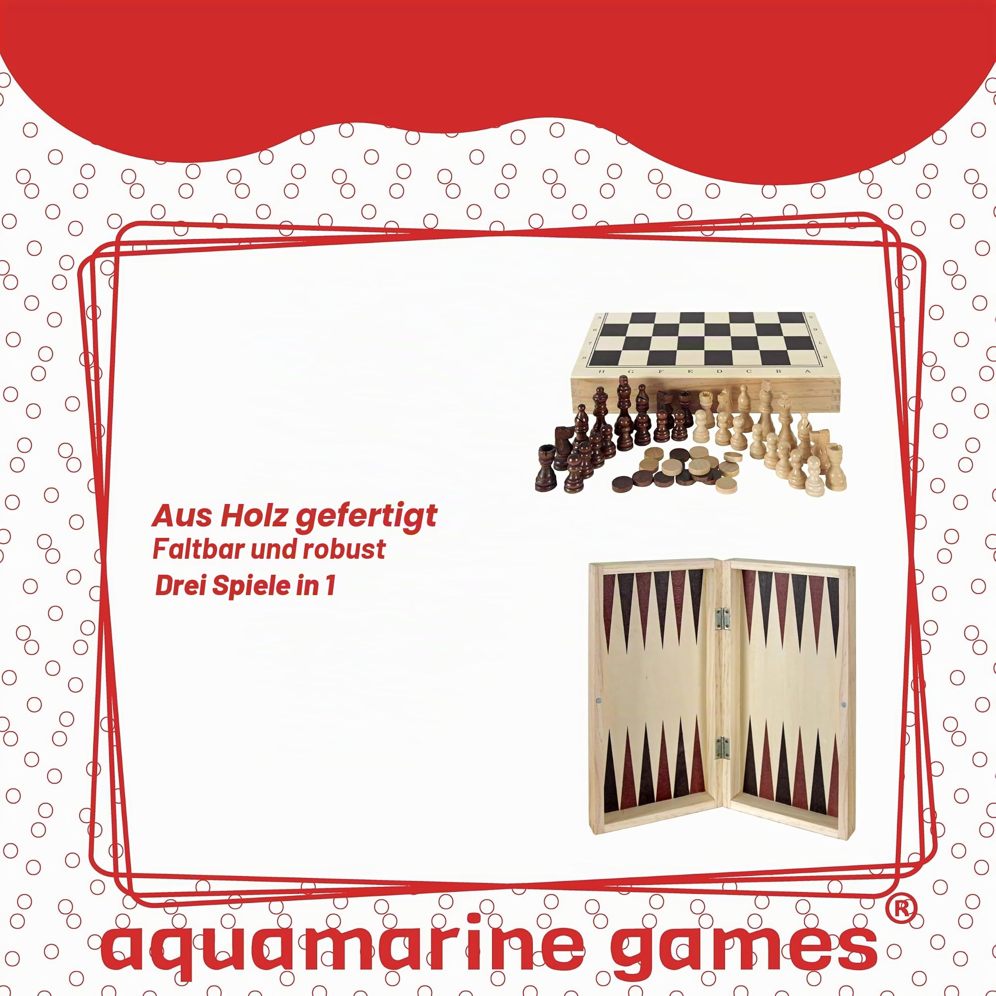 Aquamarine Games Schach, Damen und Backgammon im Etui (Compudid CP1070)