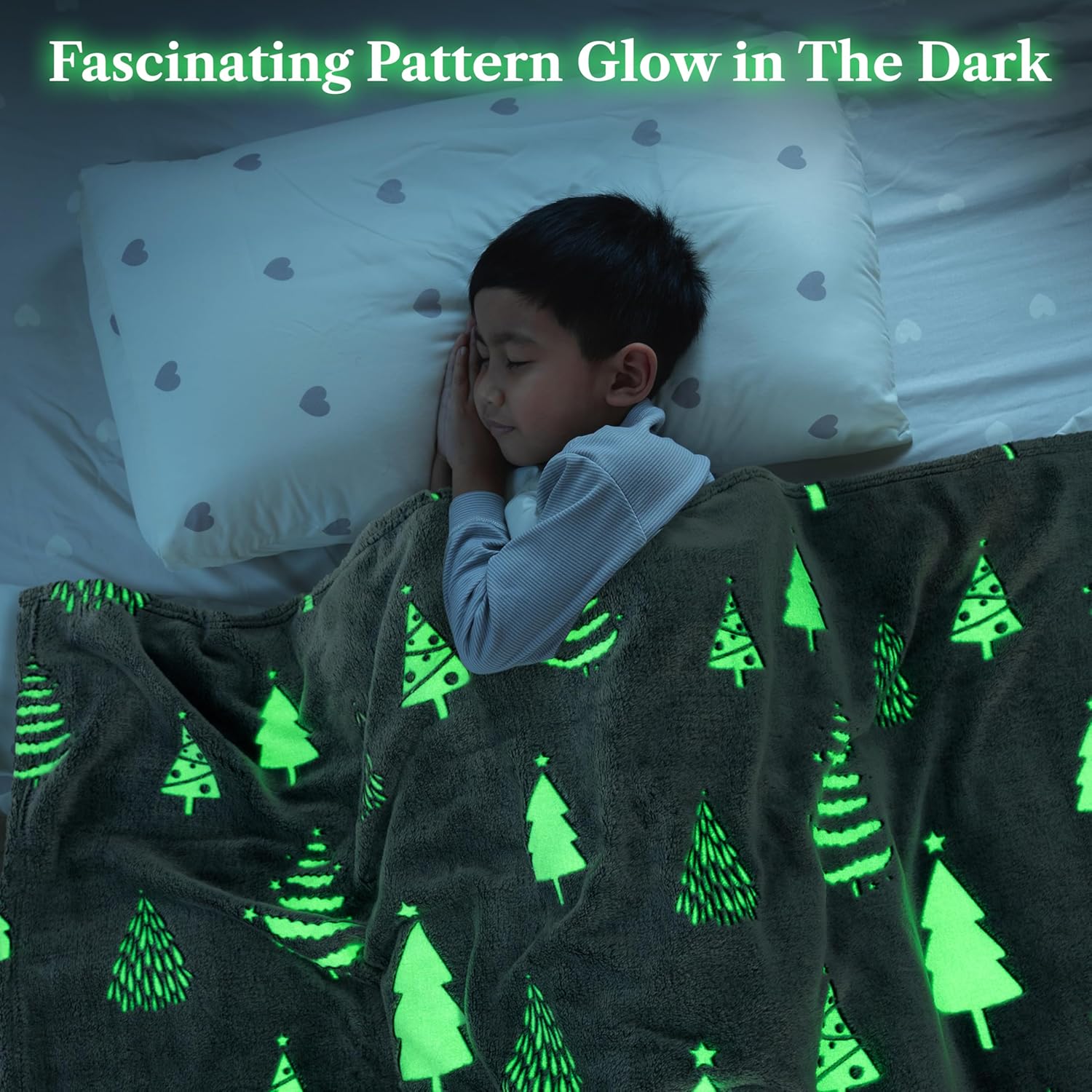 PAVILIA Glow in The Dark Christmas Tree Gift Blanket for Girls Boys, Soft Plush Fleece for 1-10 Year Old Kids, Birthday, Room Decor, 50x60 - Image 2
