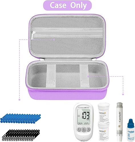 Miniatura 9 de Leayjeen Funda portátil compatible con kit de monitor de glucosa en sangre, contiene glucómetro, dispositivo de punción, tiras de prueba de azúcar