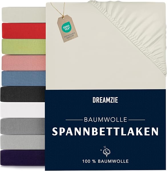 Dreamzie - Spannbettlaken 200x200cm - Baumwolle Oeko Tex Zertifiziert - Beige - 100% Jersey Spannbetttuch 200x200 - 1