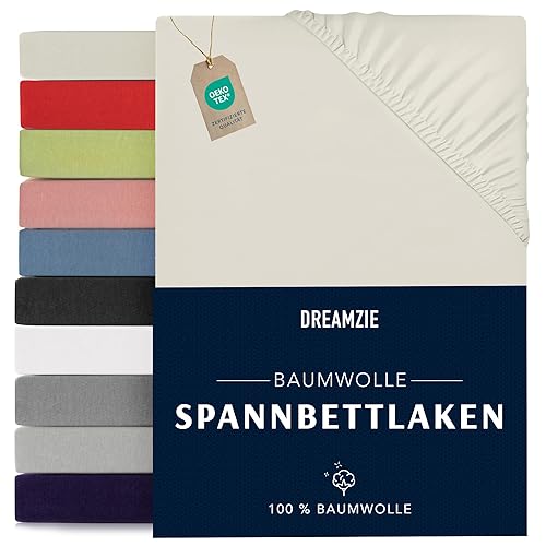 Dreamzie - Spannbettlaken 90x190/200cm - Baumwolle Oeko Tex Zertifiziert - Beige - 100% Jersey Spannbetttuch 90x190/200