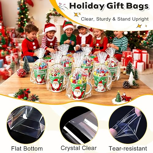 Miniatura 5 de PigPotParty Bolsas de celofán de 8 x 11 pulgadas, paquete de 100 bolsas de regalo de plástico transparente con refuerzo inferior para exhibición