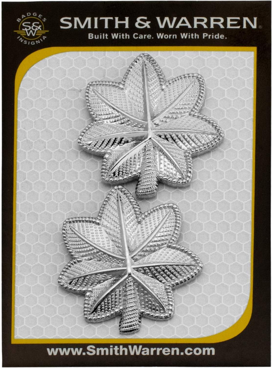 Smith & Warren 1-1/8" Major Oak Leaf Embossed (textured) Collar Brass Rank Insignia Silver Finish Police Fire Military Uniform Pin