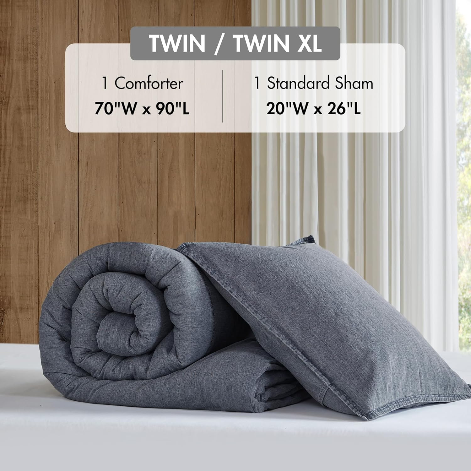 Woolrich Twin Comforter Set Cotton Stone Washed, Oversized Comforters Twin Size Bed, All Season Down Alternative Overfilled Twin Size Comforter, McKenzie, Twin/Twin XL Blue 2 Piece - Image 6