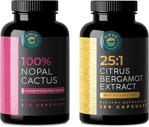 Paquete de bergamota cítrica y cactus nopalo, 180 cápsulas de bergamota cítrica, 240 cápsulas de cactus nopal, 1500 mg de cactus tuno secado al sol