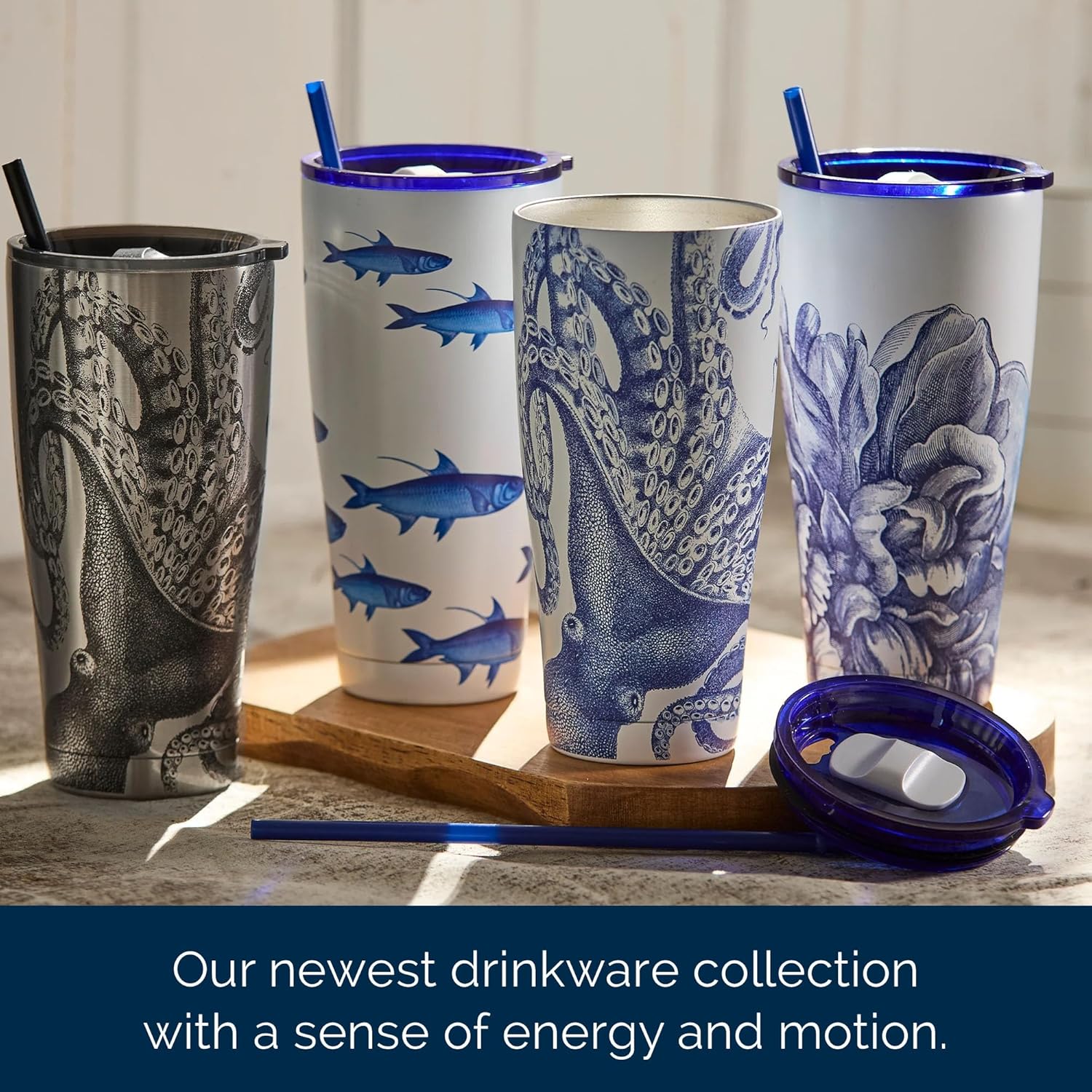 Caskata School of Fish Stainless Steel Insulated Tumbler | Cup, Lid & Straw Set for Travel, Commuting, & School | Perfect for Birthday, Christmas & Holiday Gifts | Blue on White Color | 30 oz