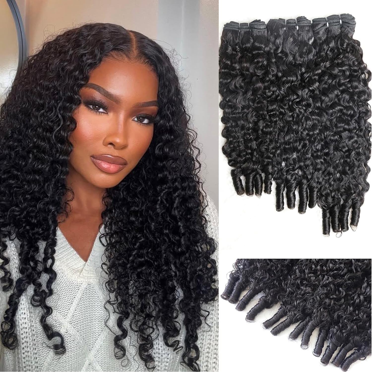 Burmese Curly Bundles Human Hair 3 Bundles 16 18 20 Inch 100% Unprocessed 3C4A Water Wave Quick Weave with Spiral Curly End Raw Virgin Hair Extensions Natural Black for Women