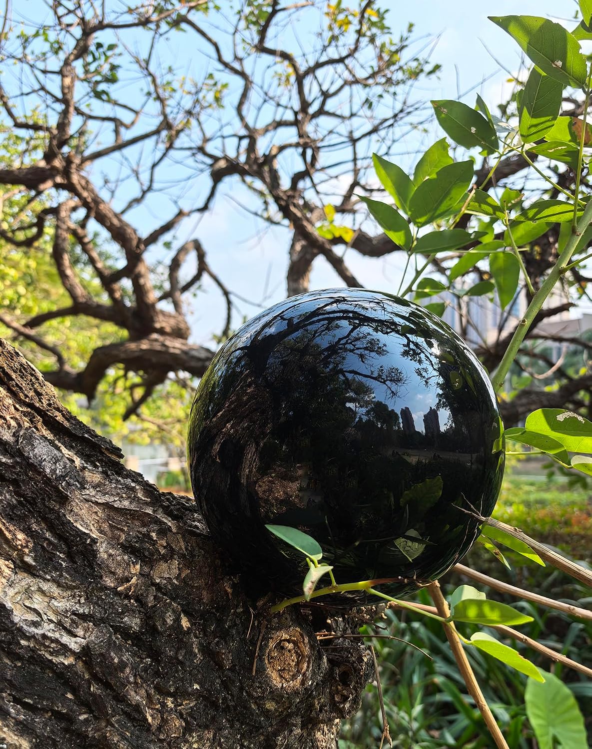 Gazing Ball for Garden Decor - 8-Inch Hollow Metal Sphere for Outdoor & Indoor Use, Patio, Yard, Flower Bed Accent Piece (Black)