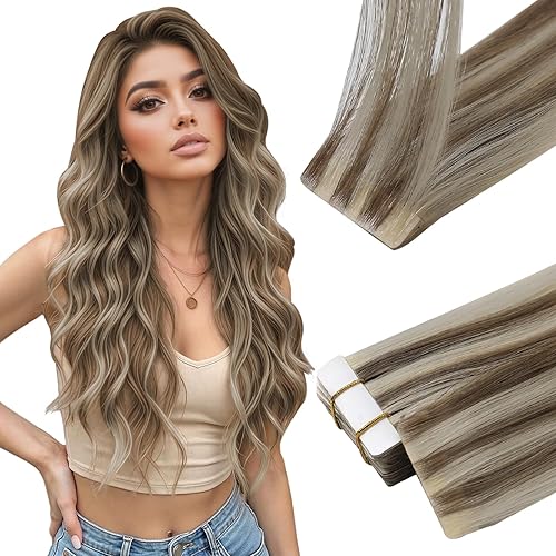 Miniatura 41 de Full Shine Invisi Edge - Extensiones de cabello con cinta adhesiva invisible de 36 cm, color 1 negro, máquina Remy, extensiones de cabello humano