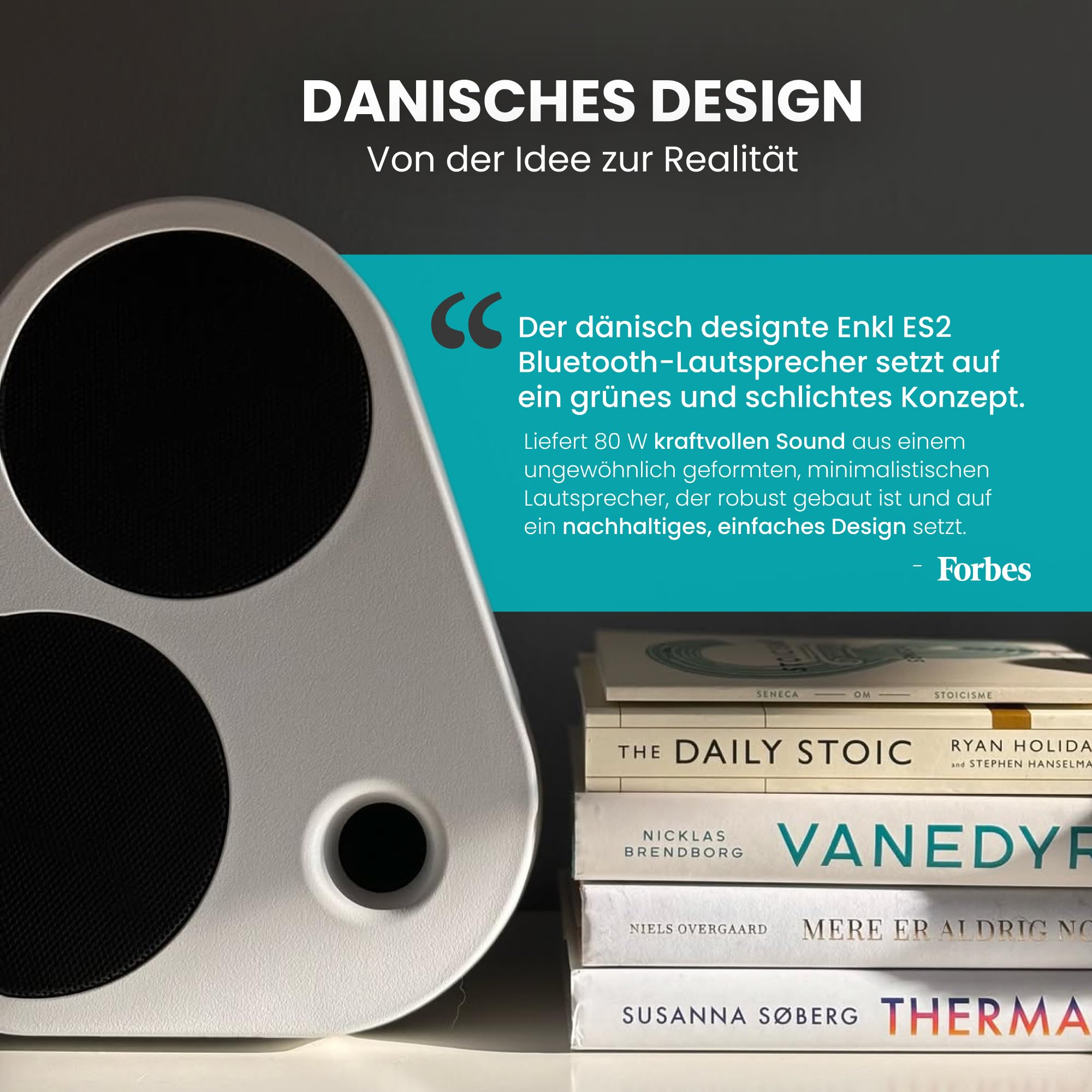 ENKL Sound ES2 Lautsprecher mit Bluetooth 5.3 - Bis zu 24 Std. Akku & Schnellladung - Kraftvoller Bluetooth Lautsprecher im dänischen Design, Wasserabweisend, Stereo-Pairing & USB-C PD - Weiss