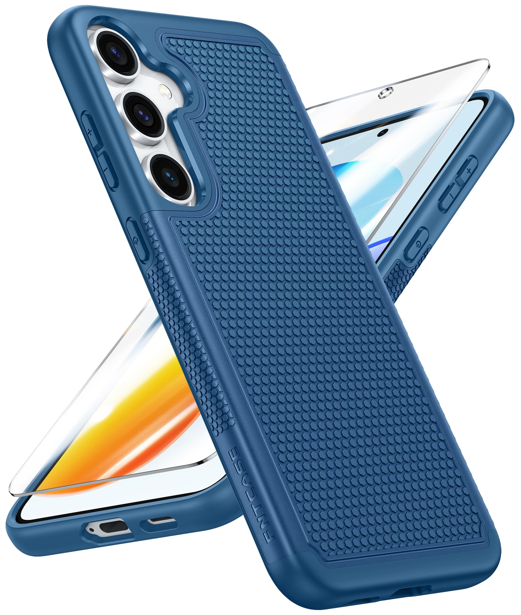 FNTCASE for Samsung Galaxy S25-Plus Case: S24-Plus Dual Layer Non Slip Blue | With Screen Protector, Military Grade Shockproof Drop Protection, Matte Textured Protective Cover, for Daily Use, Blue