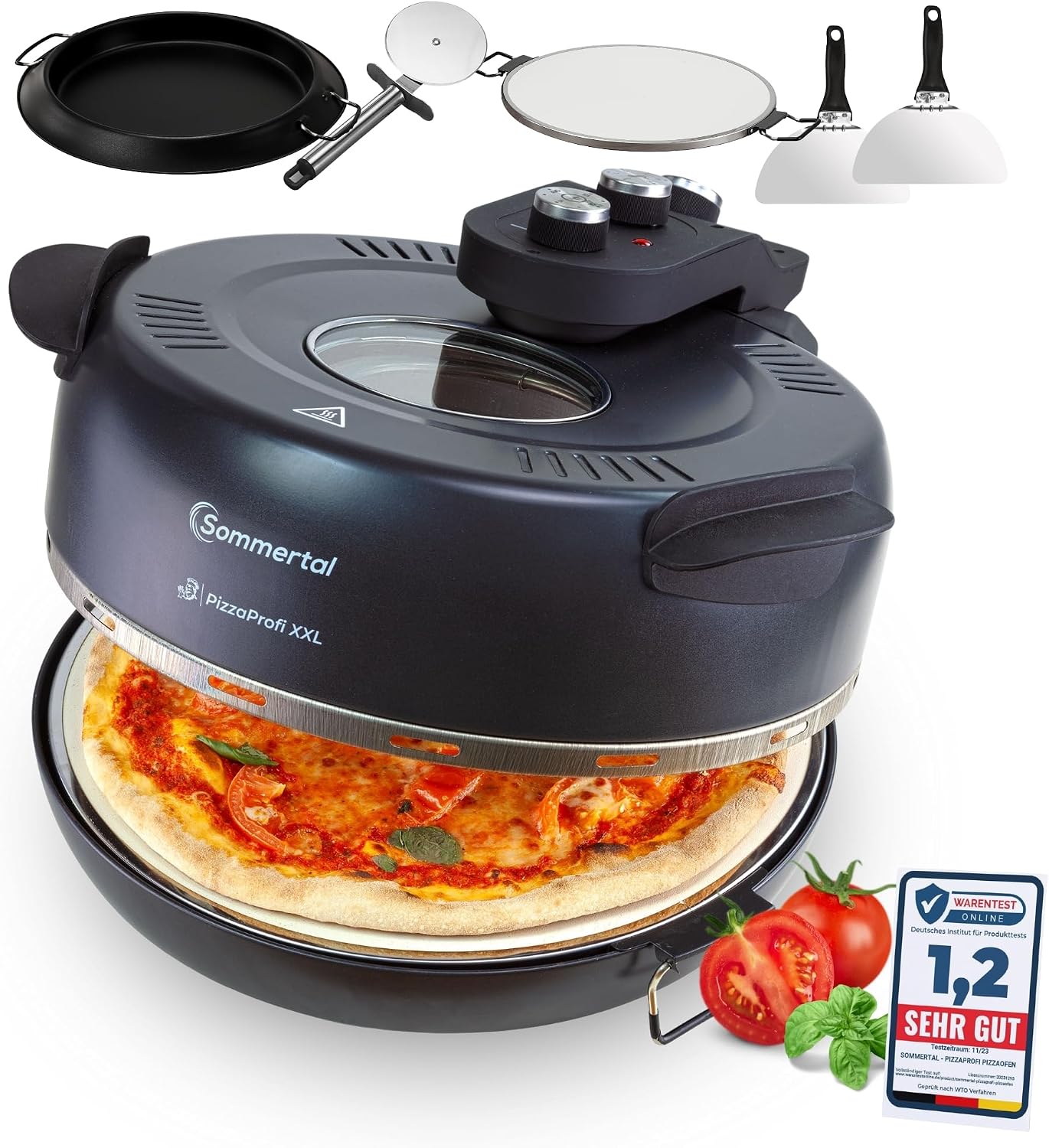 sommertal pizzaprofi xxl pizza oven with 39 cm stone plate electric pizza oven fast 3 minutes pizza up to 380  c 5-piece set with pan insert 2 x pizza peels cutter pizza stone