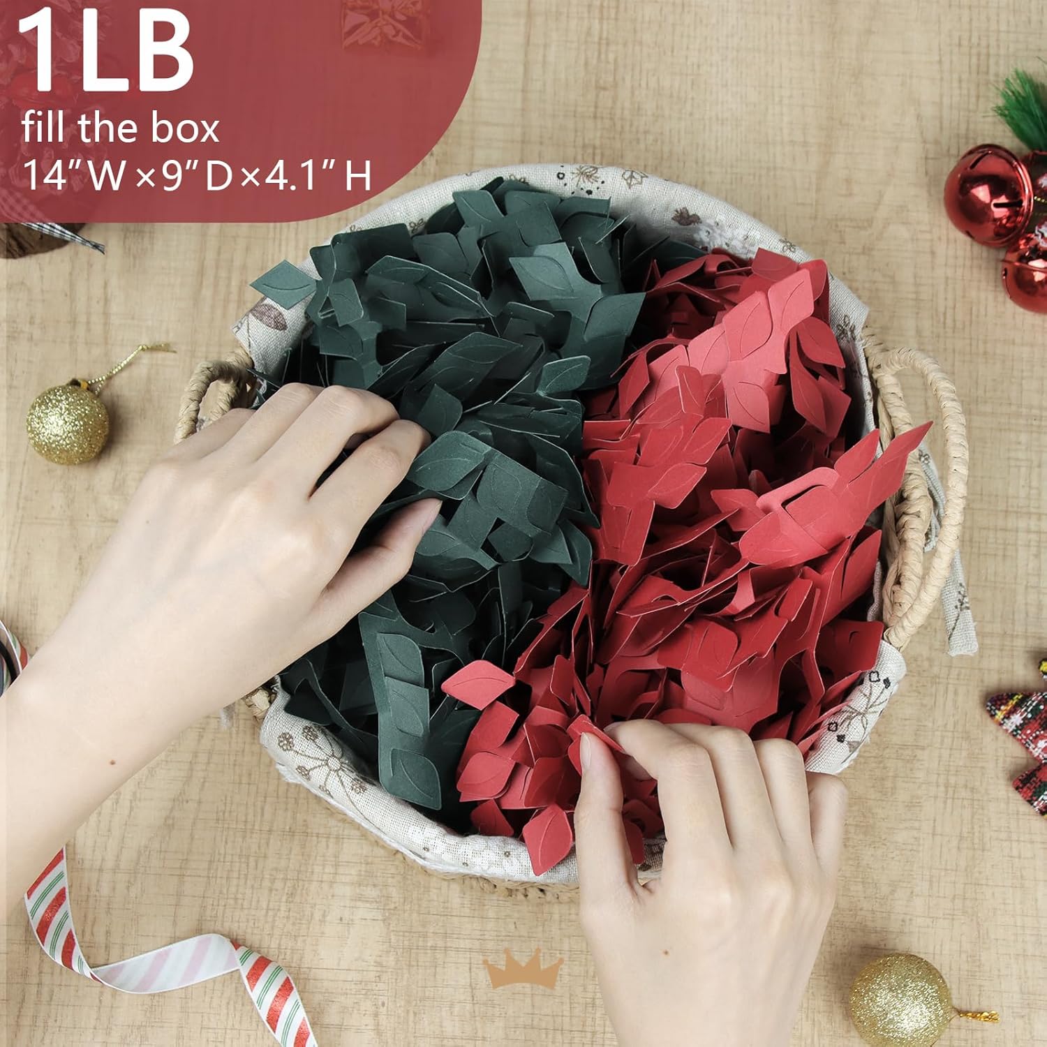 PACKQUEEN 1LB Crinkle Cut Paper Shred Filler, Metallic Gold and Green Shredded Paper for Gift Baskets, Crinkle Paper for Gift Wrapping (Deep Red) - Image 8