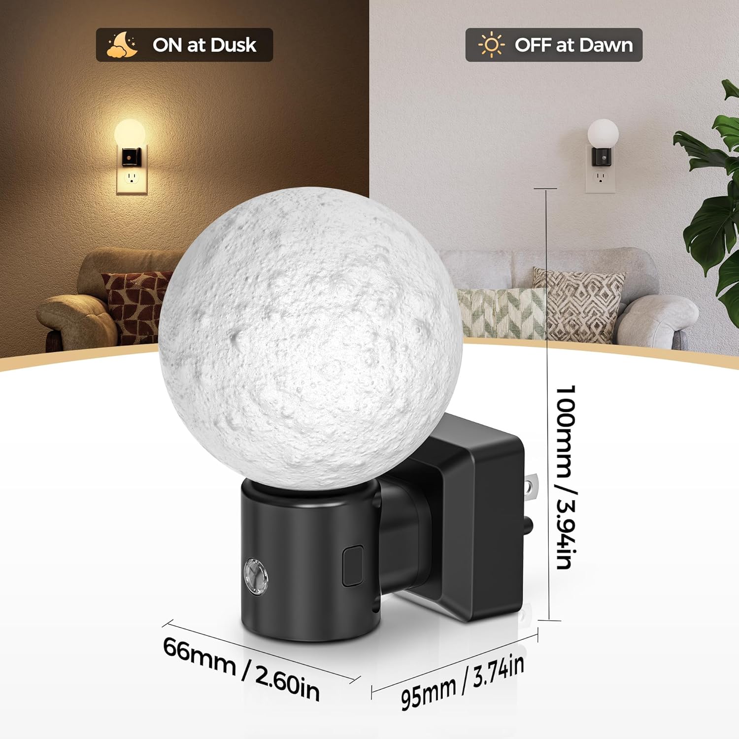 DORESshop Moon Night Light, Night Lights Plug into Wall, Dusk-to-Dawn Sensor, 3D Design 3000K Soft White, Dimmable Nightlights Indoor for Bathroom, Bedroom, Hallway, Stairs, 2 Packs