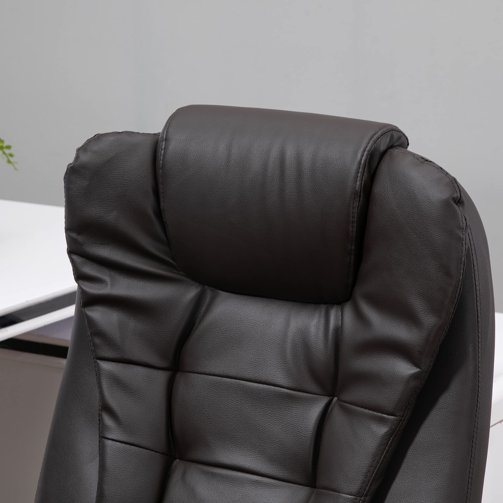 HOMCOM Bürostuhl mit Massagefunktion Ergonomischer Chefsessel, Braun | Ergonomischer Chefsessel, Liegefunktion, Wippfunktion, Höhenverstellbar, Schreibtischstuhl, Kunstleder