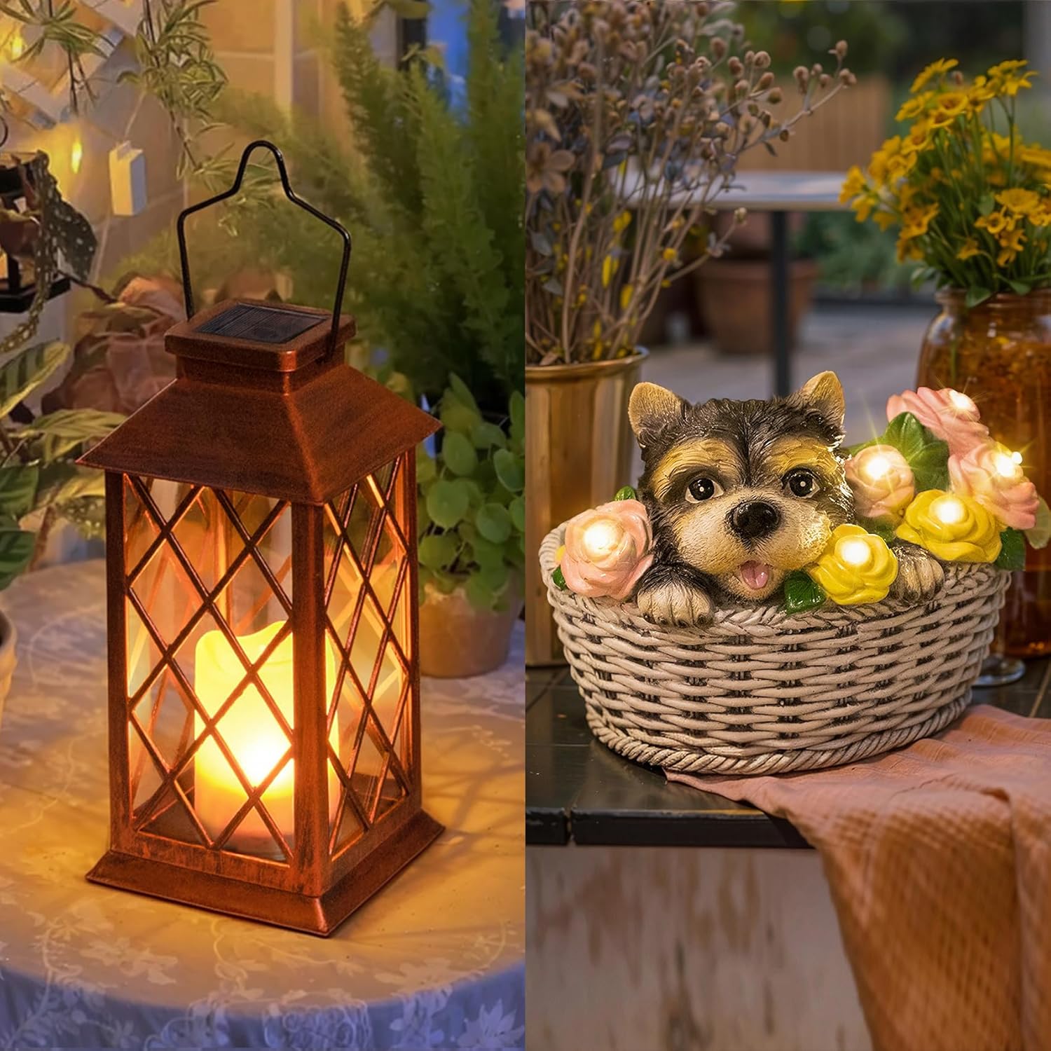 2Pack Candle Solar Lantern, 1Pack Dog Solar Garden Patio Yard Decor Christmas Gifts for Women