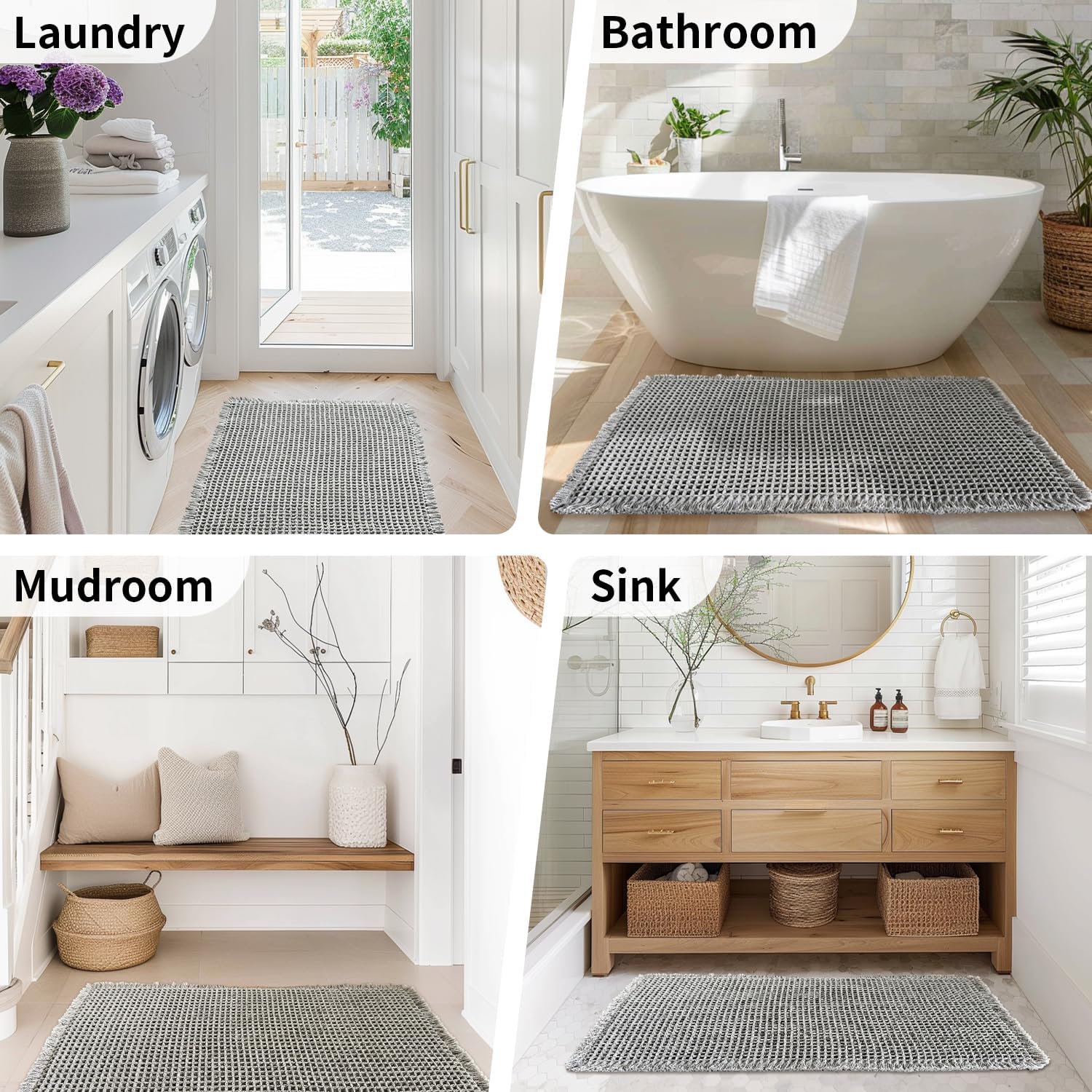 Waffle Bath Mat - Boho Bathroom Rugs Non Slip Washable, Super Absorbent & Quick Dry, Small Bath Mats Farmhouse Bathroom Decor, 18'' x 30'', Dark Grey - Image 8