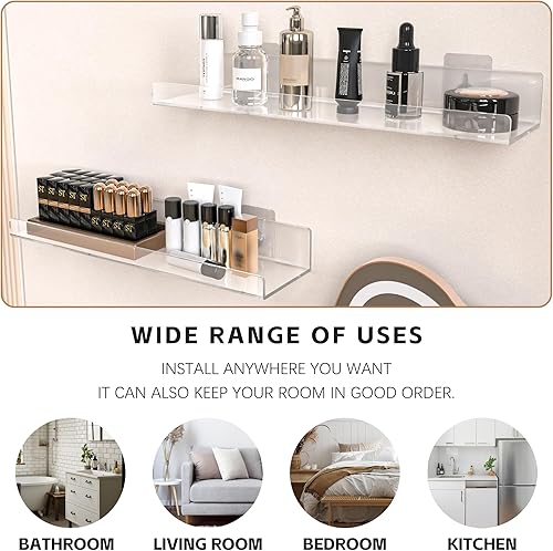 Miniatura 7 de BTSD-home Paquete de 8 estantes acrílicos transparentes de 15 pulgadas para almacenamiento en la pared, estantes flotantes acrílicos montados en la